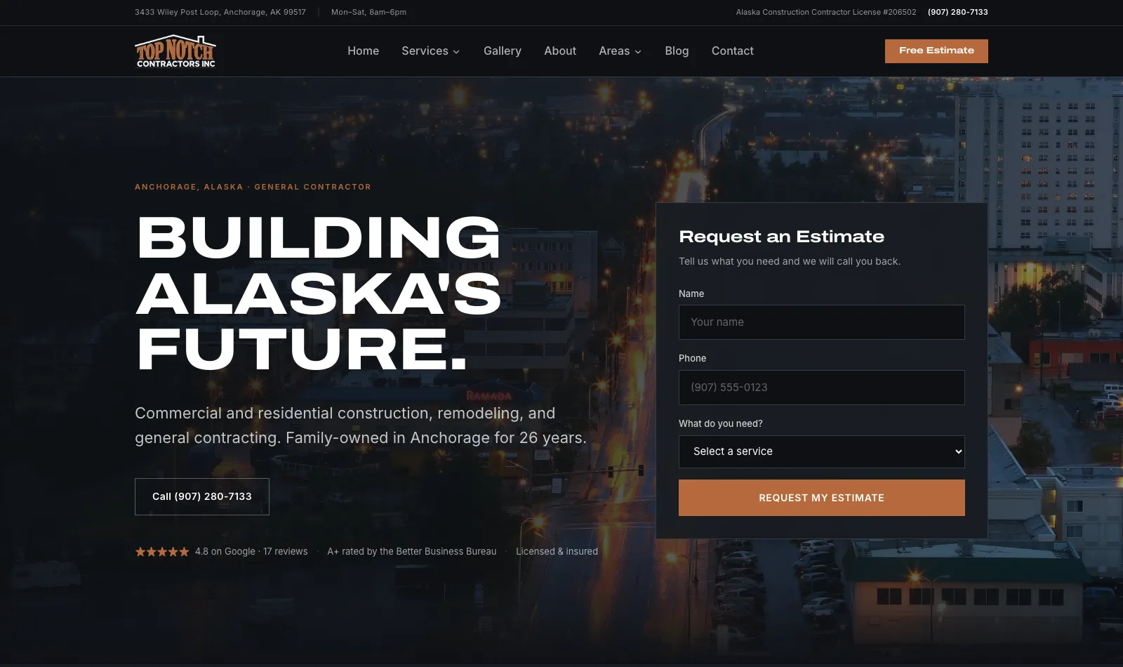 Top Notch Contractors website